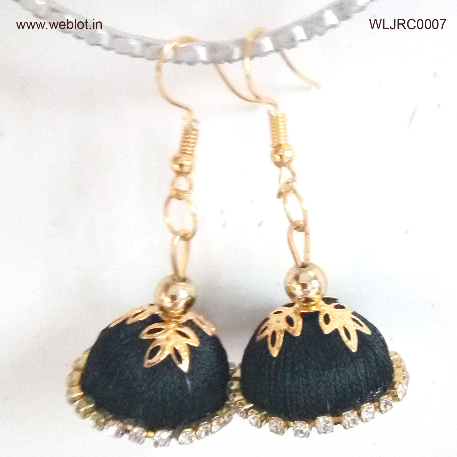 Handmade Black Earrings with Stone Work - Weblot